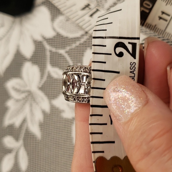 Sterling silver stamped marquis baguette and round cz statement ring - Picture 12 of 13